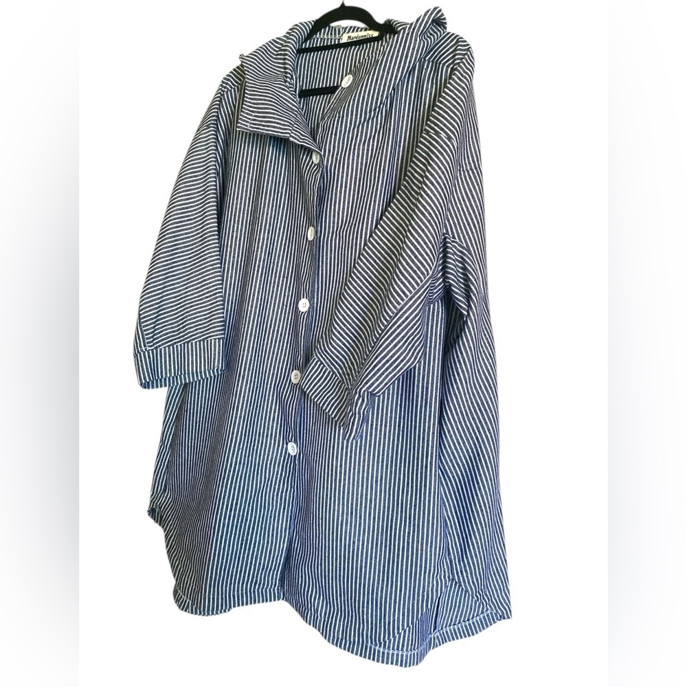 Hooded Denim Jacket Geometric Striped - Picture 15 of 15